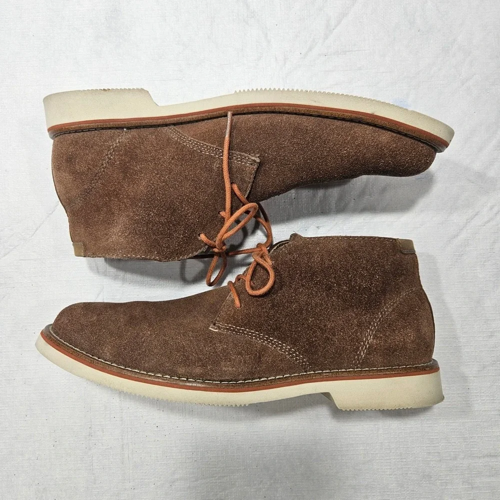 GH Bass Co Brown Suede Chukka Boots Orange Laces Gingham Lining Desert Shoes‎